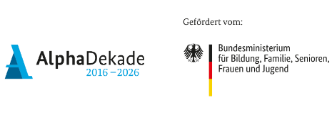 Logo AlphaDekade und Bundesministerium für Bildung, Familie, Senioren, Frauen und Jugend